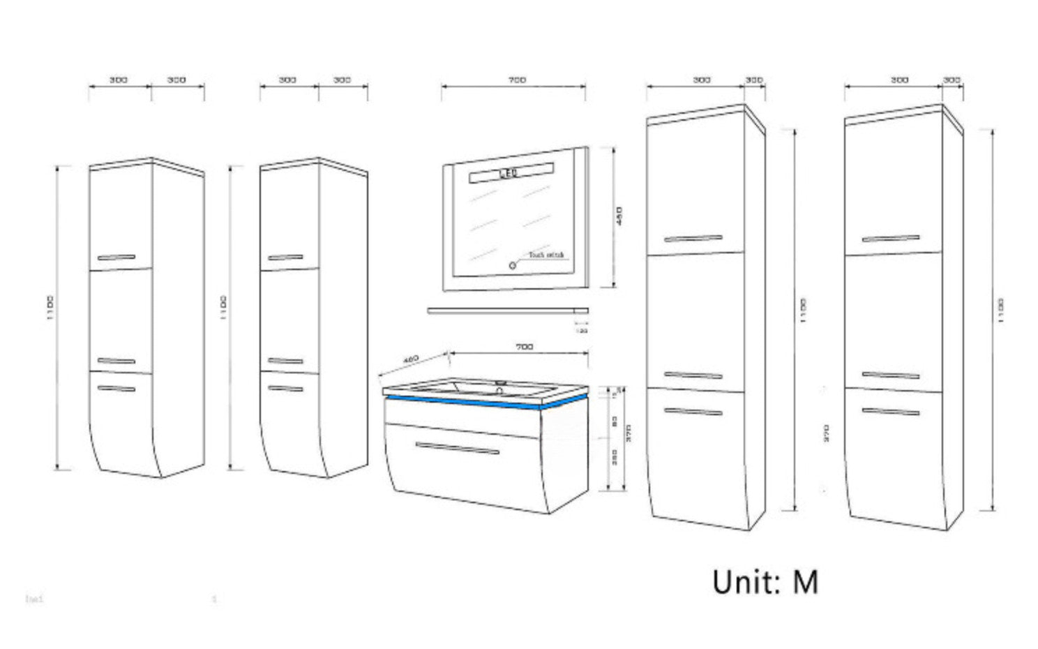 Badmöbel Set Badezimmer Schrank Waschbecken Spiegel Schwarz LED  Badmöbel Set