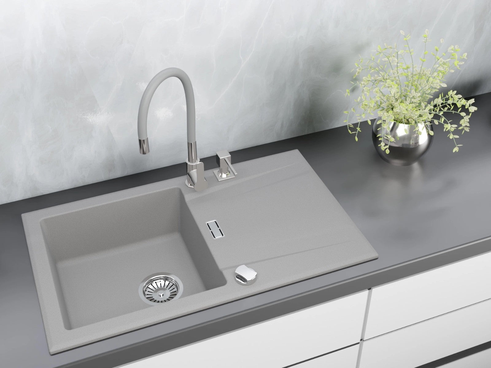Granitspüle Küchenspüle Armatur Granit Siphon Einbauspüle Spülbecken Spüle76x44