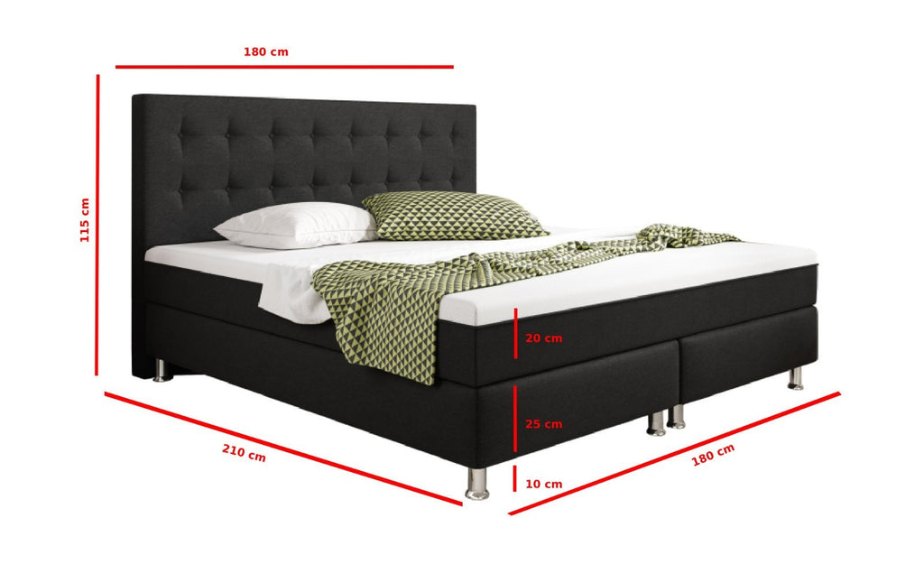 Boxspringbett Bett 180x200 cm  Doppelbett  Webstoff Schwarz Topper  Schlafzimmer