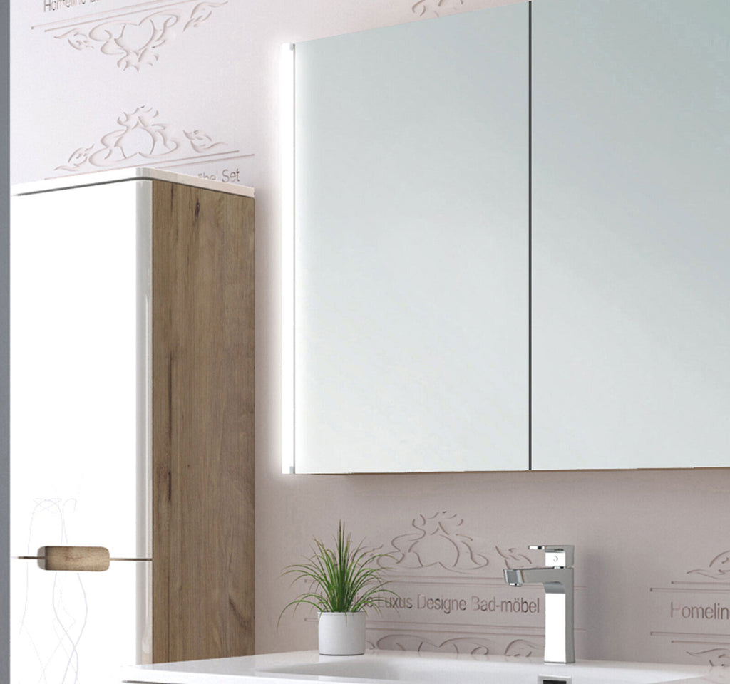 Badmöbel set mit waschbecken und spiegelschrank Hochglanz mit Keramik Becken Bad