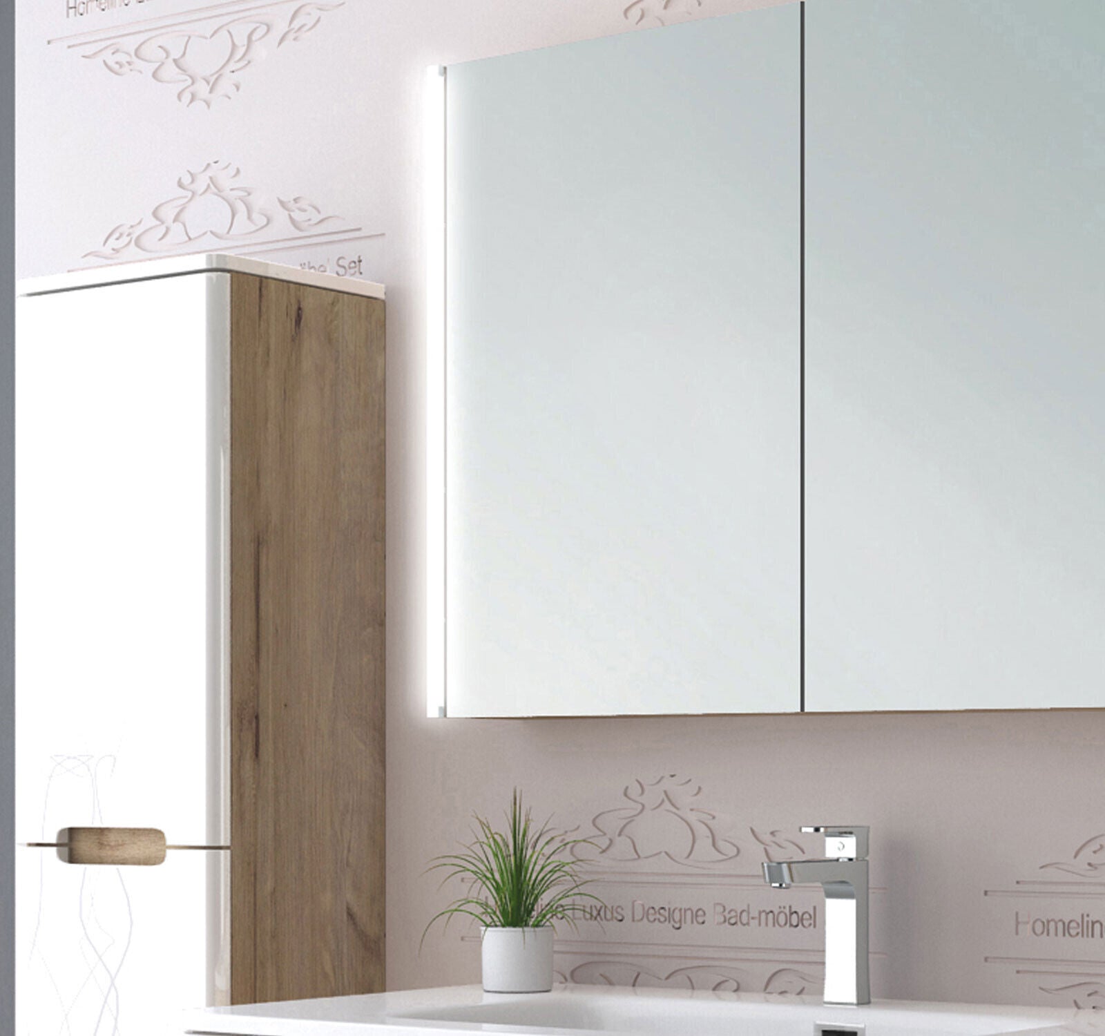 Badmöbel set mit waschbecken und spiegelschrank Hochglanz mit Keramik Becken Bad