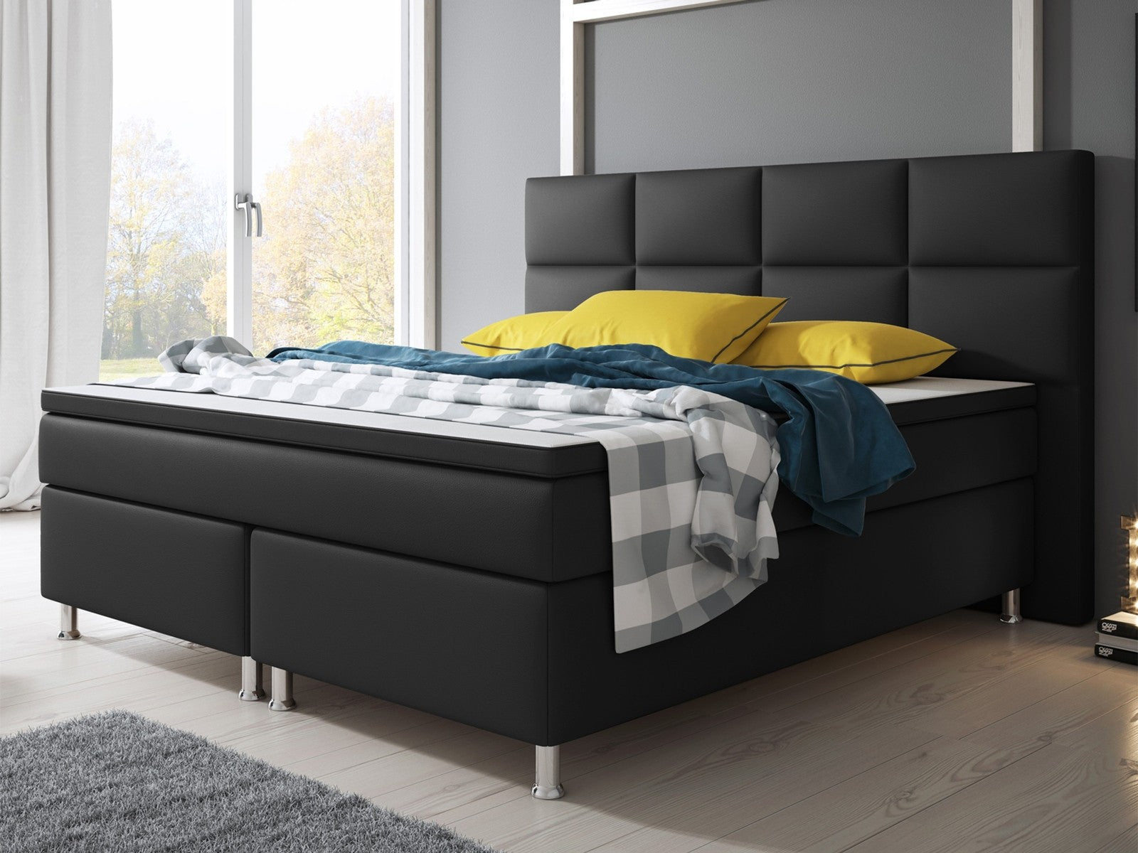 Boxspringbett Bett 180x200 cm Kunstleder Schwarz Doppelbett  Schlafzimmer