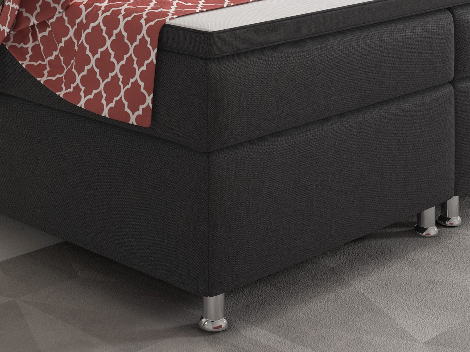 Boxspringbett Bett  90x200 Webstoff Anthrazit Einzelbett Schlafzimmer modern