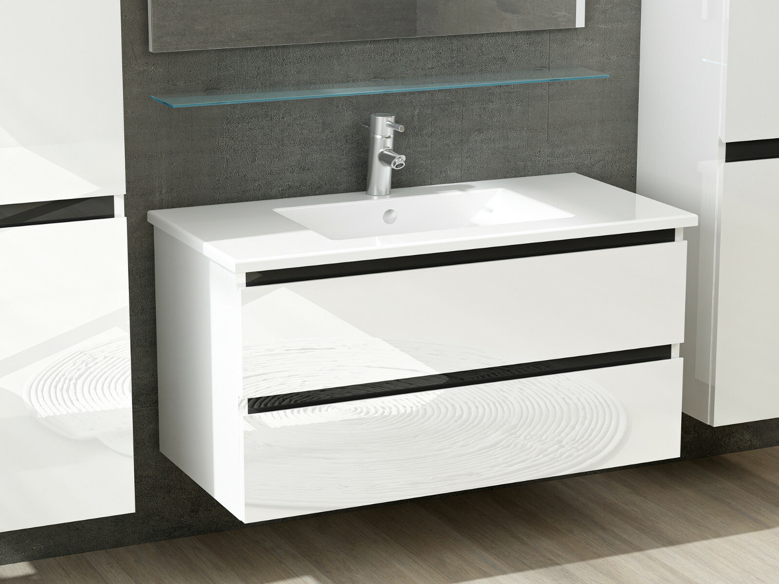 Badmöbel Set Weiss Hochglanz Badezimmermöbel 90 cm bis 8tlg Bad Möbel Badezimmer