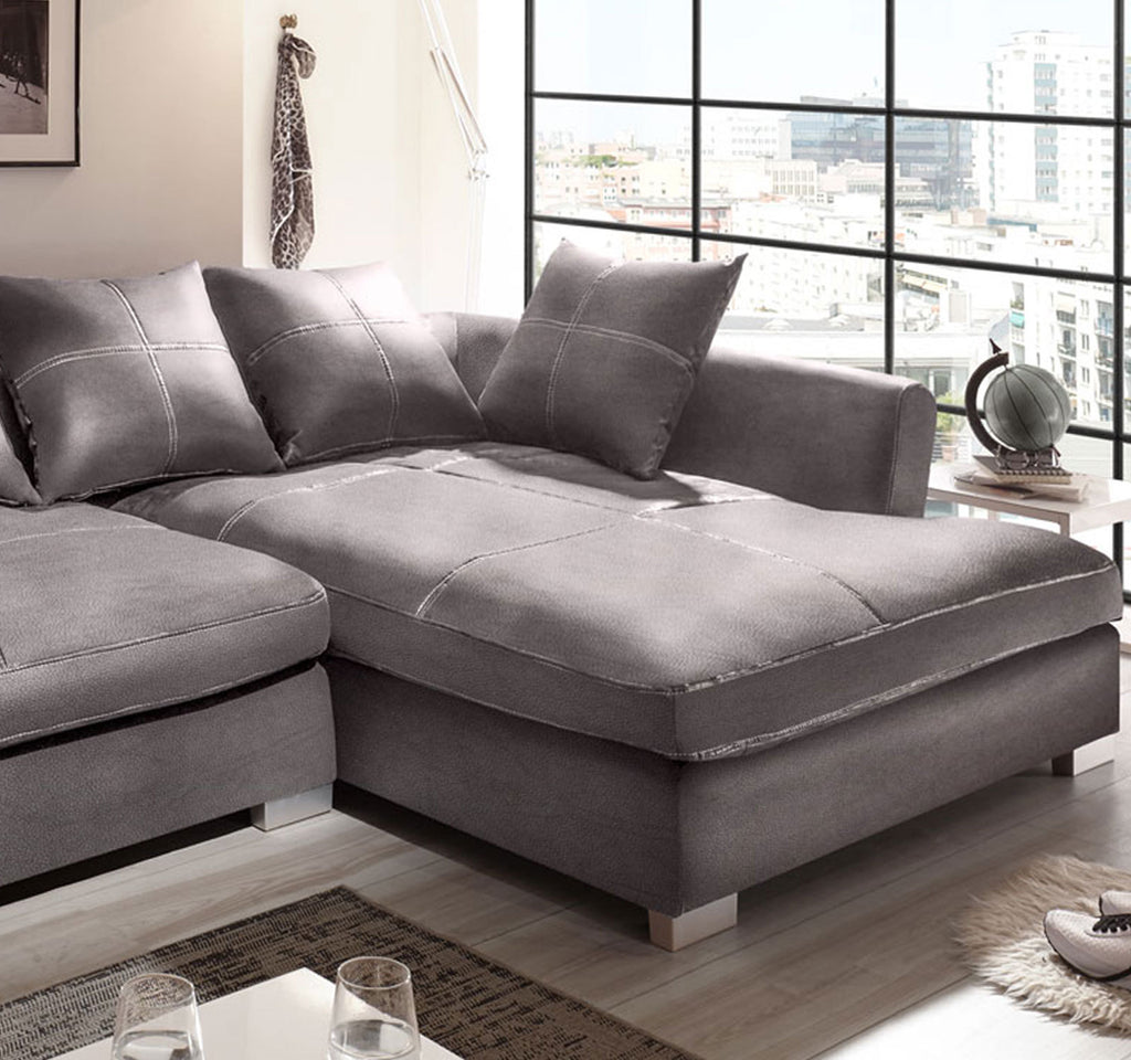 Design Couchgarnitur Grau Sofa K-Leder Eck Sofa Wohnlandschaft Megasofa Links