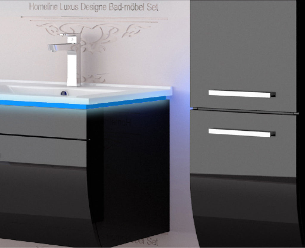 Doppelwaschtisch Doppelwaschbecken Waschbecken 240 cm Schwarz LED  Badmöbel Set