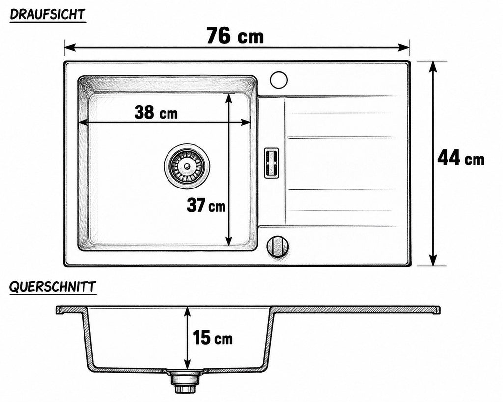 Granitspüle Küchenspüle Granit Siphon Einbauspüle Spülbecken Granit 76x44 London