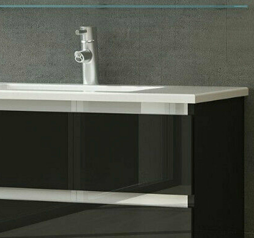 90 Badmöbel Set Komplett Hochglanz Badezimmermöbel 5 Tlg Bad  Schwarz 90 cm bad
