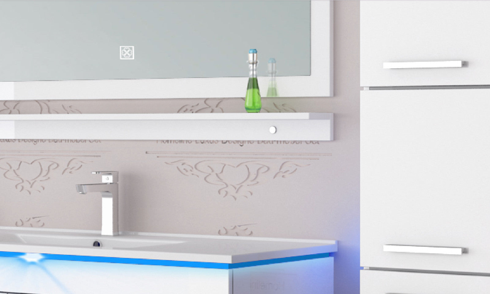 Badmöbel Set Weiss 240 cm Hochglanz Waschbecken Spiegel Komplett Bad Led System.