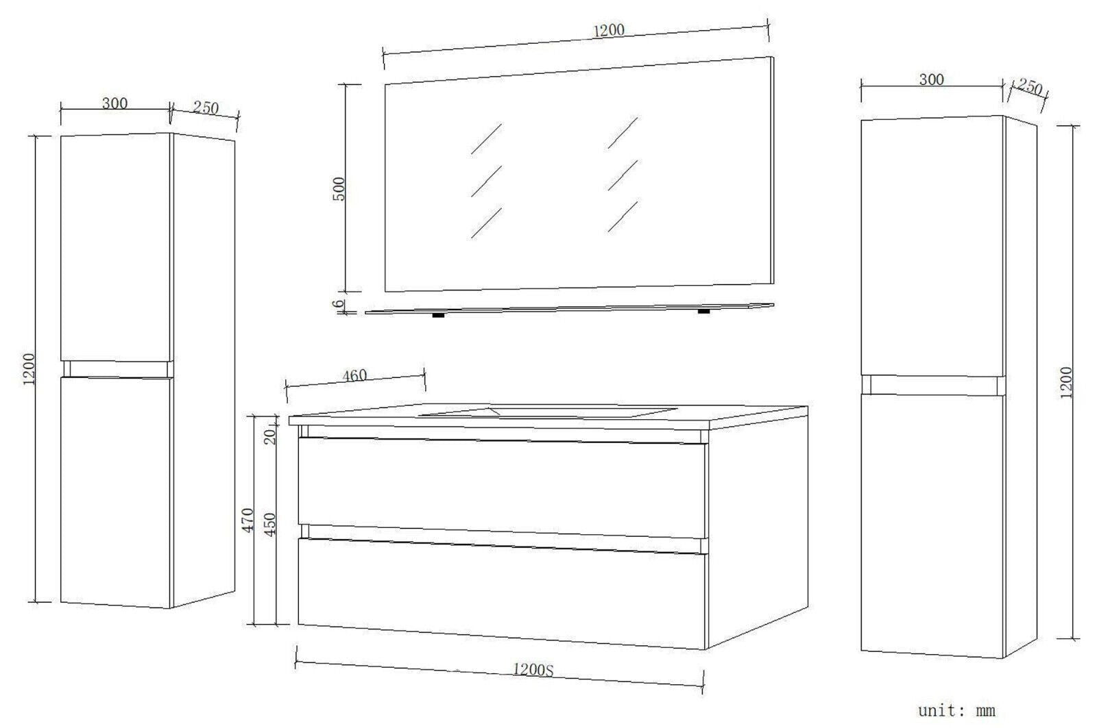 Badmöbel Set Design Weiss Hochglanz Badezimmermöbel 120 cm bis 8tlg Bad Möbel