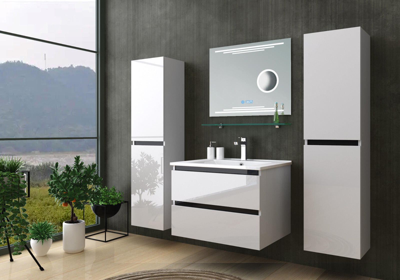 Badmöbel Set Weiß Badezimmermöbel Waschtisch Kosmetik Spiegel 60 90 120 cm Deniz
