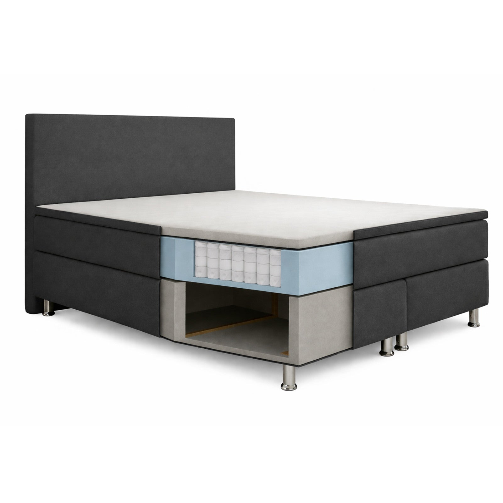 Boxspringbett  Bett 140x200 cm Webstoff Anthrazit mit Topper-Optik Einzelbett