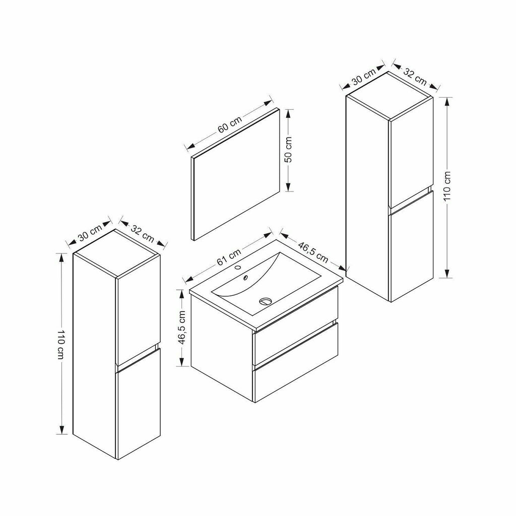 Badmöbel Set montiert Schwarz Hochglanz Badezimmermöbel 60 cm bis 8tlg Bad Möbel