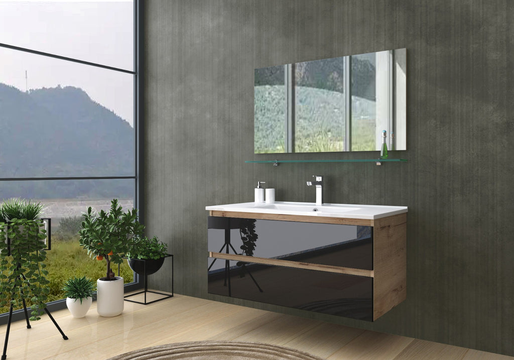 Badmöbel Set Weiß / Beige Marmor Optik Glänzend Badezimmermöbel 90 cm bis 6 Tlg