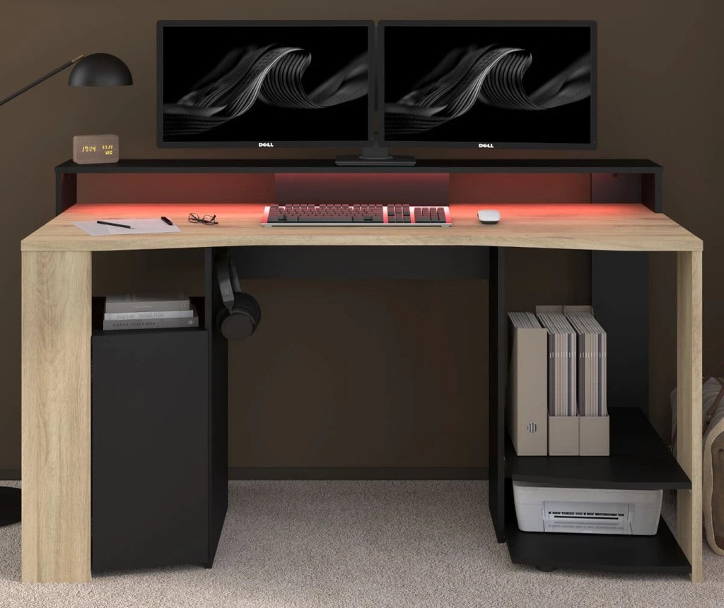 Gamingtisch"Meta"in Eiche und schwarz Gamer Schreibtisch inkl.LED  Farbwechsel
