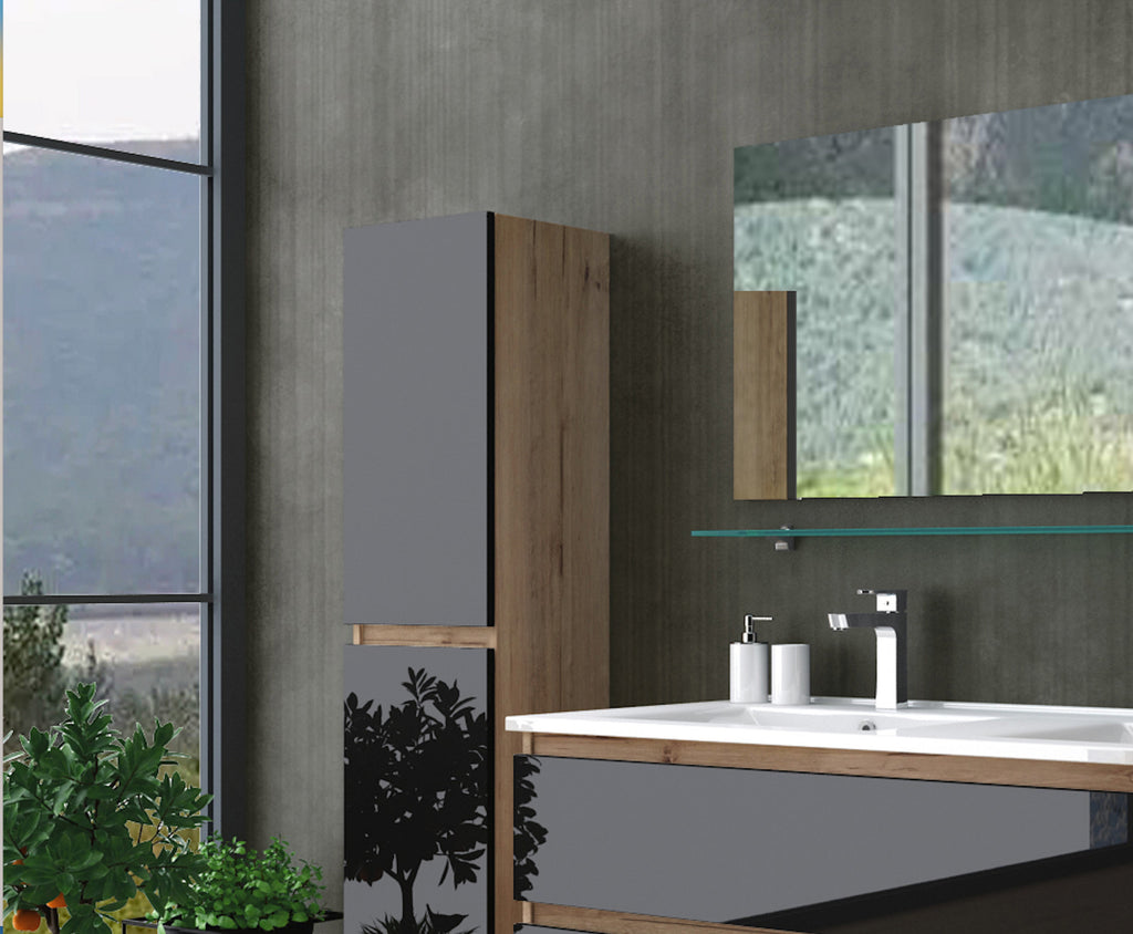 Doppelwaschtisch Schwarz  / Eiche Hochglanz  Doppel Waschbecken Badmöbel Set 120