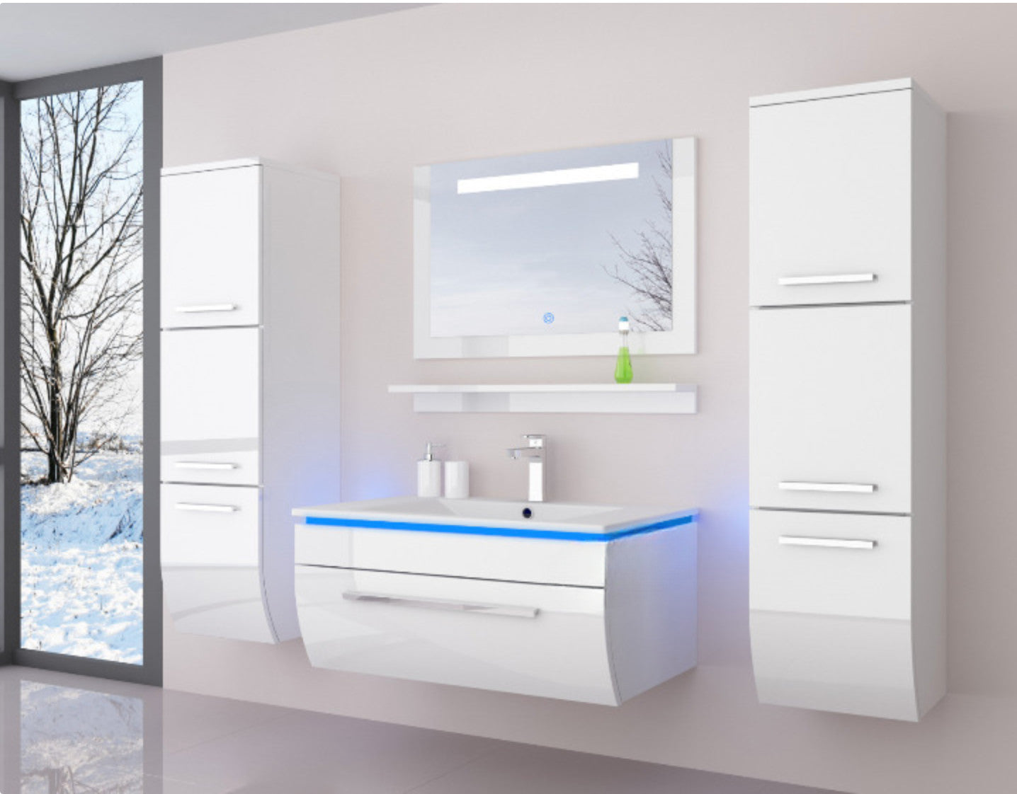 Badmöbel Set montiert Weiss oder Schwarz Hochglanz Badezimmermöbel Bis 6 tlg LED