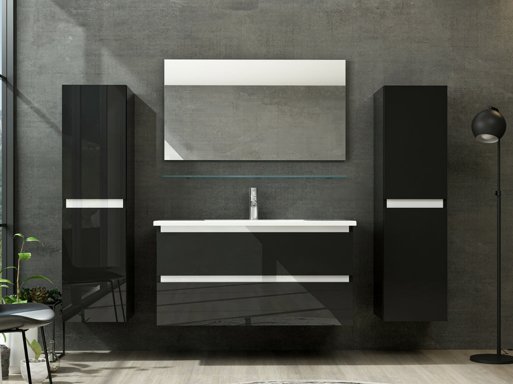 Badmöbel  Set Schwarz Hochglanz 6 Teilig Badezimmermöbel 60 cm  90 cm 120 Marcel