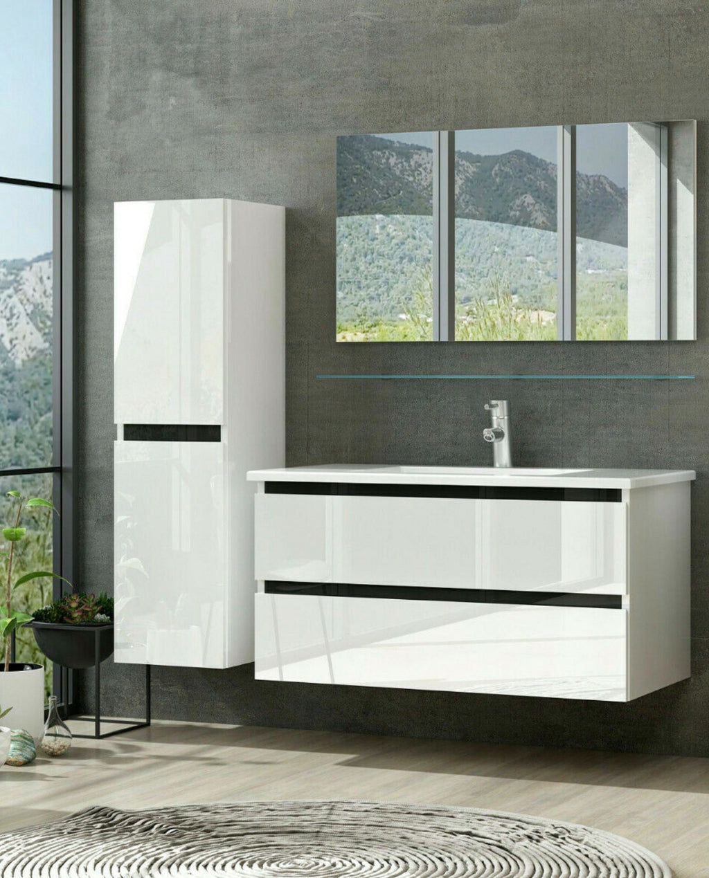 Badmöbel Set Weiss Hochglanz Badezimmermöbel 90 cm bis 8tlg Bad Möbel Badezimmer
