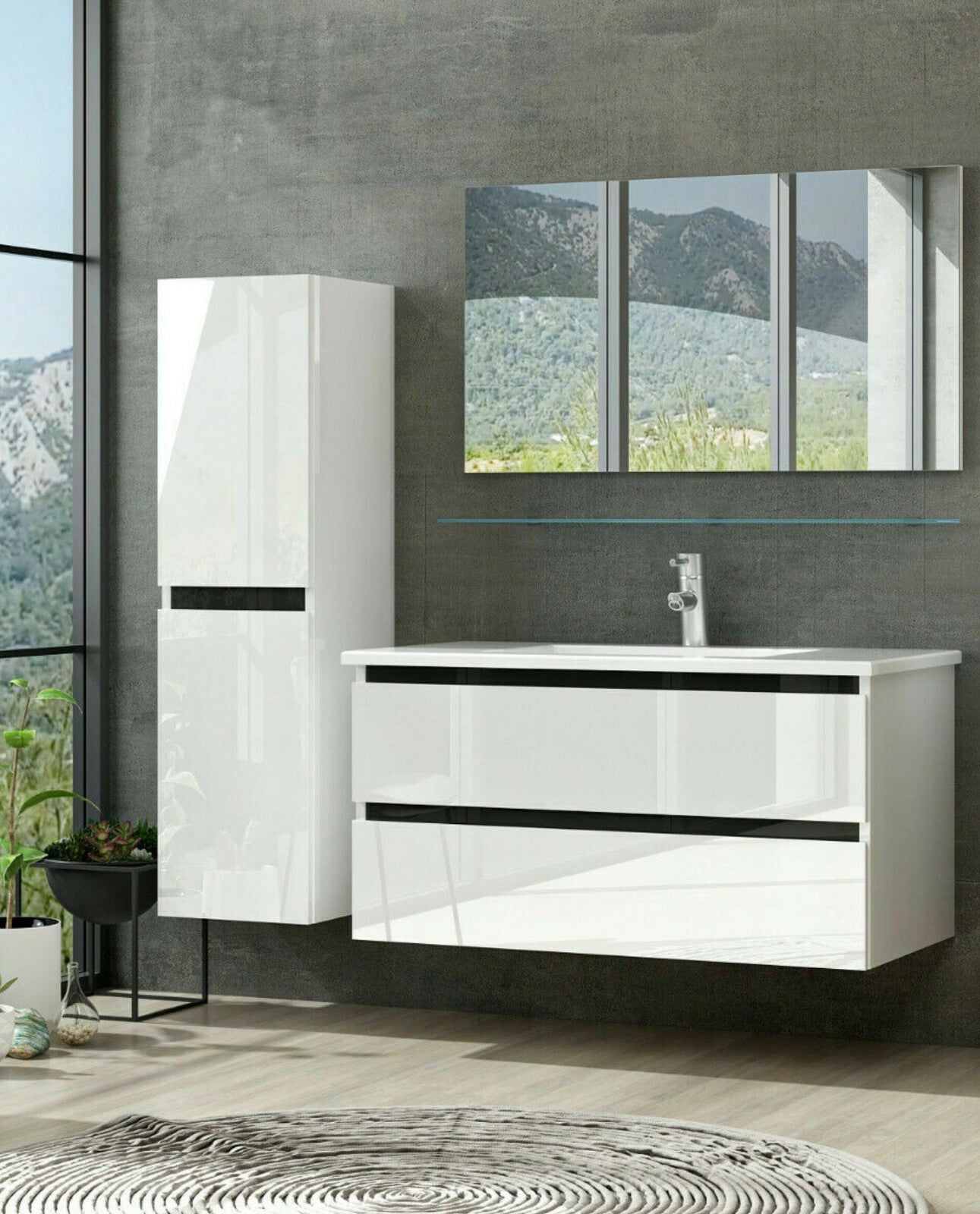 Badmöbel Set Weiss Hochglanz Badezimmermöbel 90 cm bis 8tlg Bad Möbel Badezimmer