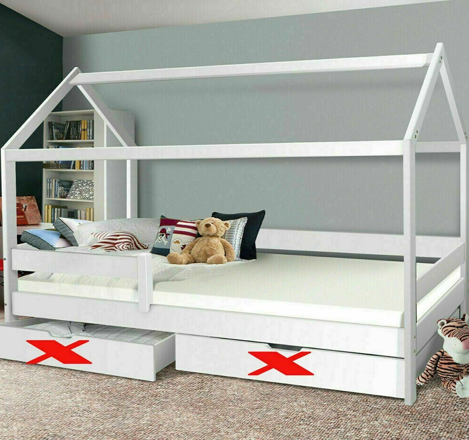 Kinderbett Massiv Hausbett Hochbett Spielbett Jugendbett 90x200 cm Hüttenbett  .