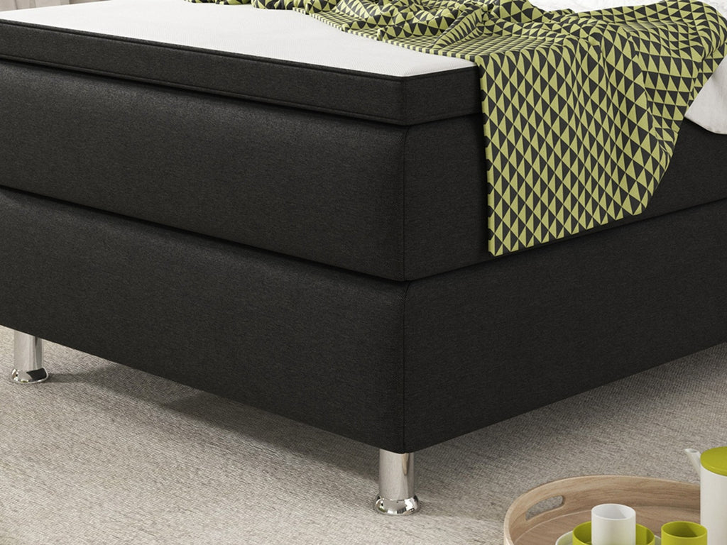 Boxspringbett Bett  90x200 Webstoff Schwarz Einzelbett Schalafzimmer modern