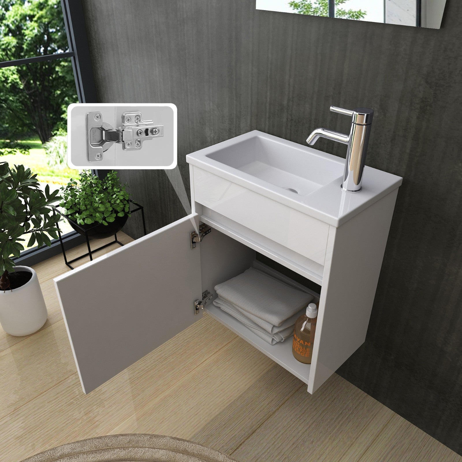Badmöbel set Hochglanz 3 Tlg Weiß Soft Close Badezimmer Möbel badmöbel 46 cm Bad