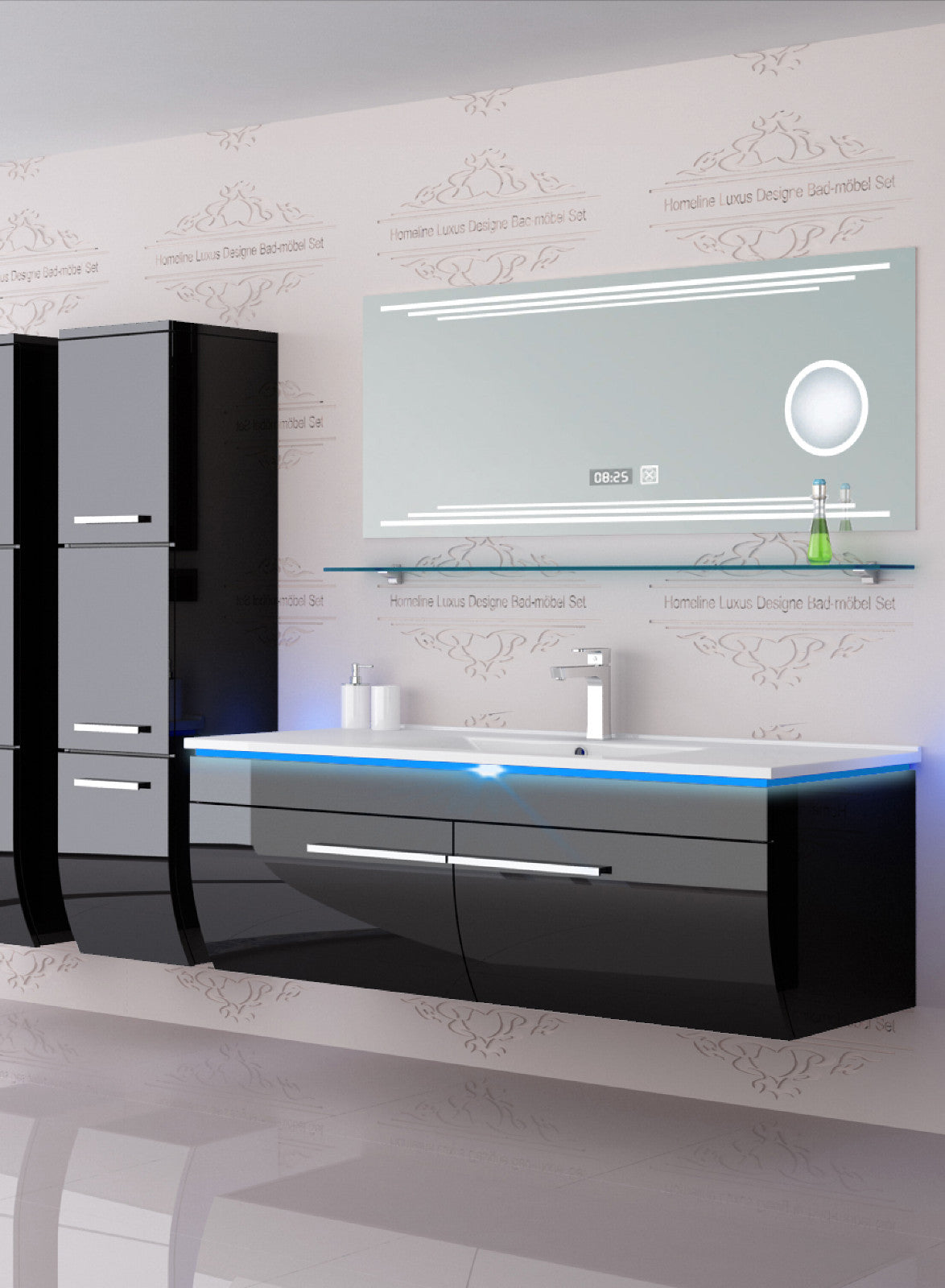 Badmöbel Set Badezimmer schränke Waschbecken Spiegel Schwarz  Badmöbel Set 120