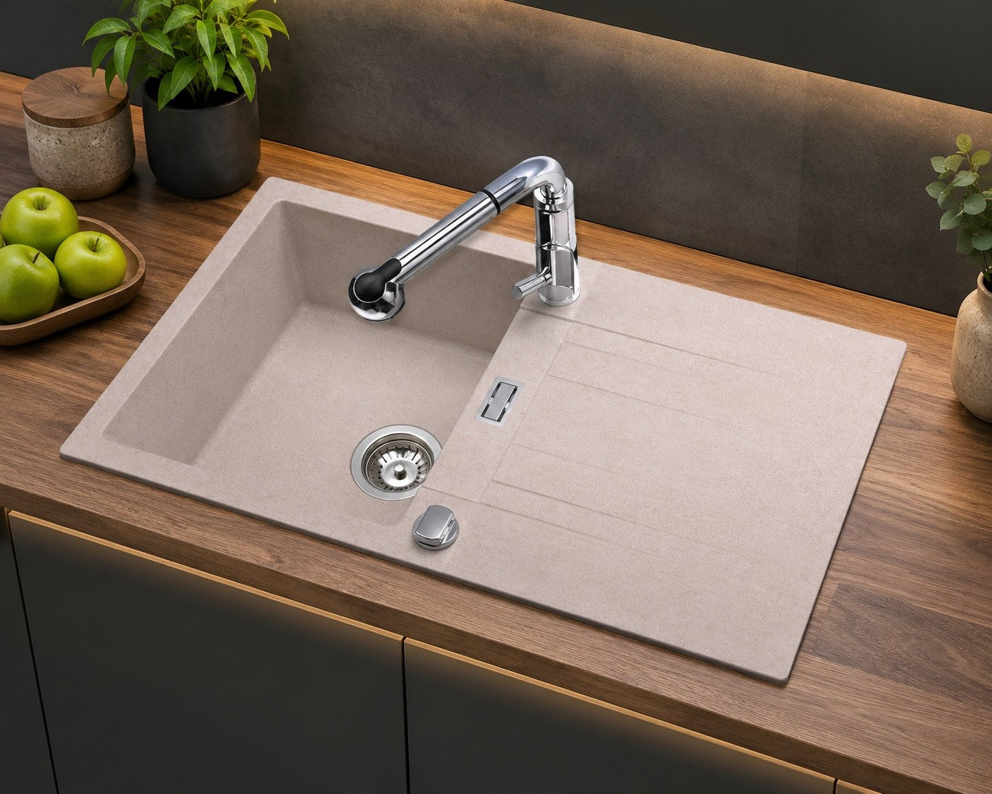 Granitspüle Küchenspüle Granit Siphon Einbauspüle Spülbecken Granit 76x44 London