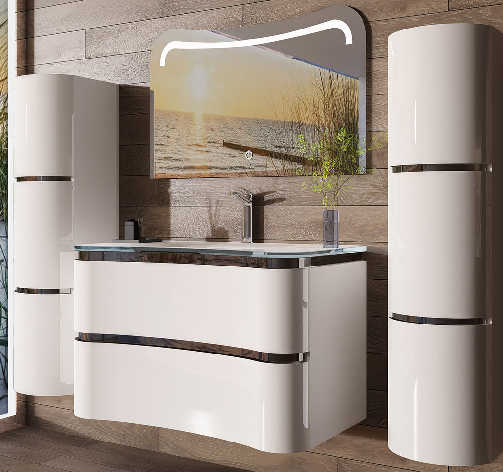 Badmöbel Set Schwarz / Weiss Lackiert Hochglanz Badezimmermöbel 90 cm Badezimmer