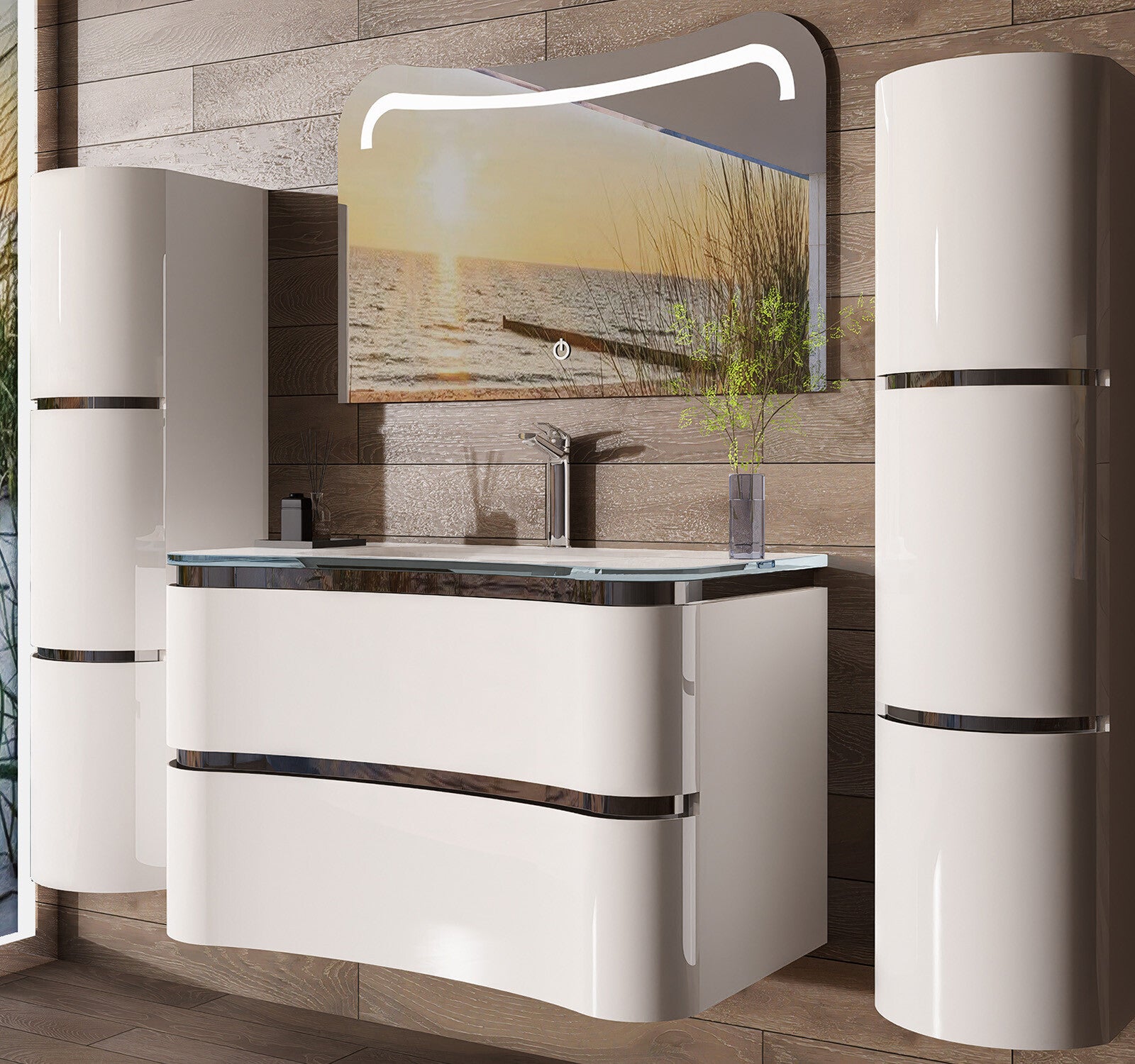 Badmöbel Set Schwarz / Weiss Lackiert Hochglanz Badezimmermöbel 90 cm Badezimmer
