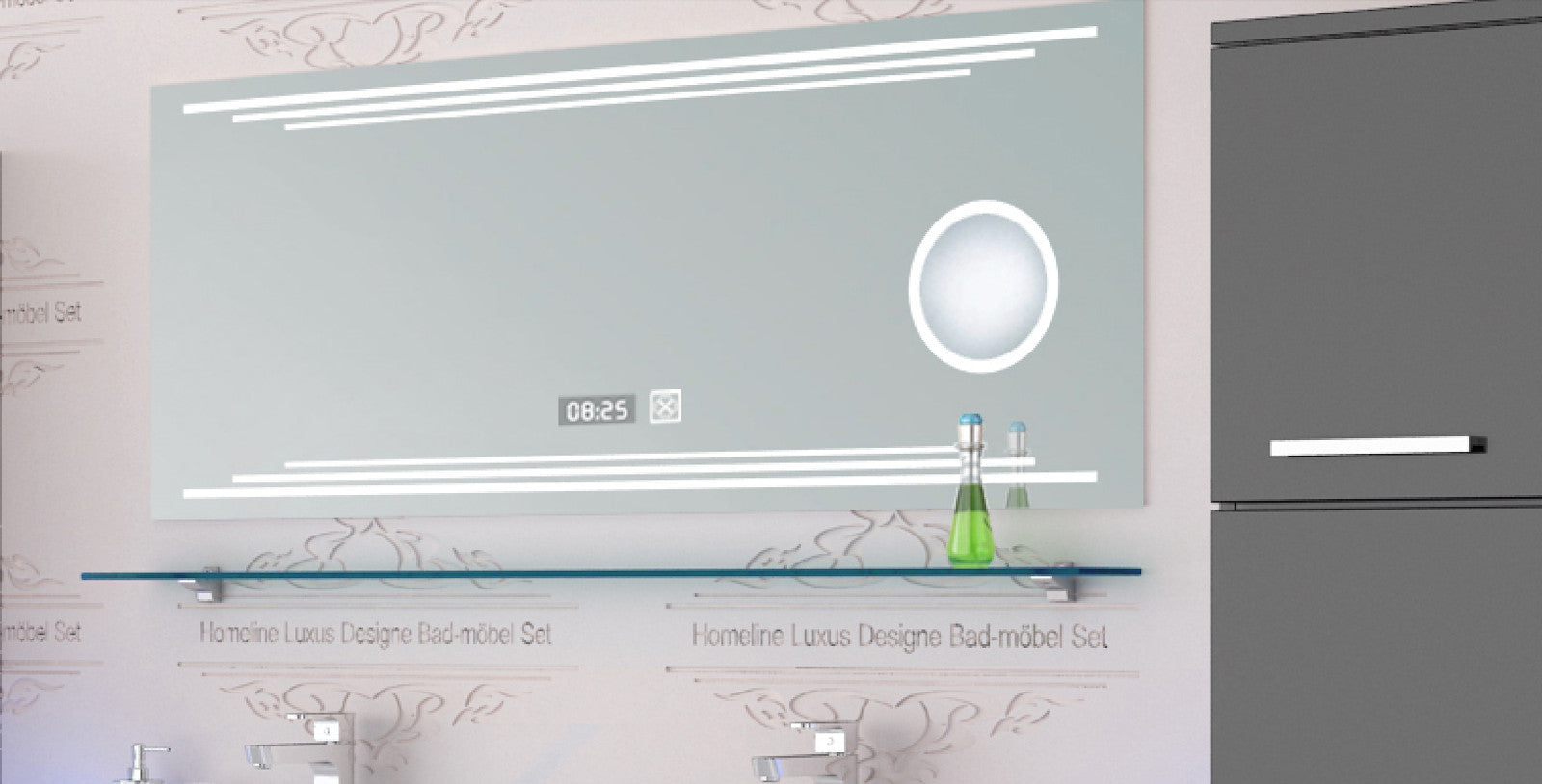 Doppelwaschtisch Doppelwaschbecken Waschbecken 240 cm Schwarz LED  Badmöbel Set
