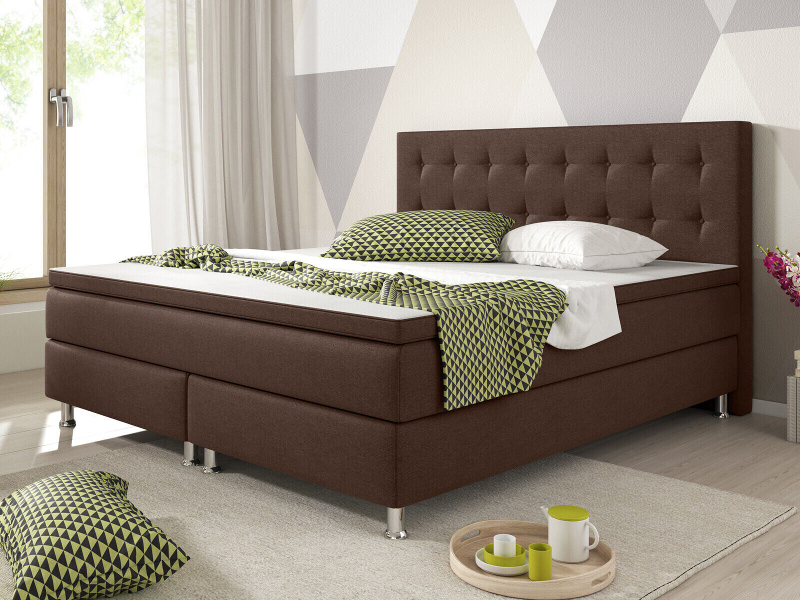 Boxspringbett 180x200 cm Braun Bett Komfortbett Hotelbett Stoff Bett Bern 31742