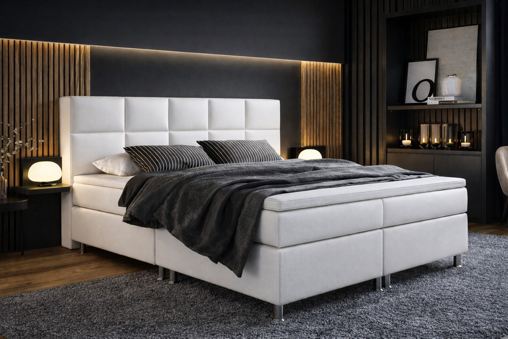 Boxspringbett Bett 180x200 cm Kunstleder Weiß Doppelbett  Schlafzimmer modern