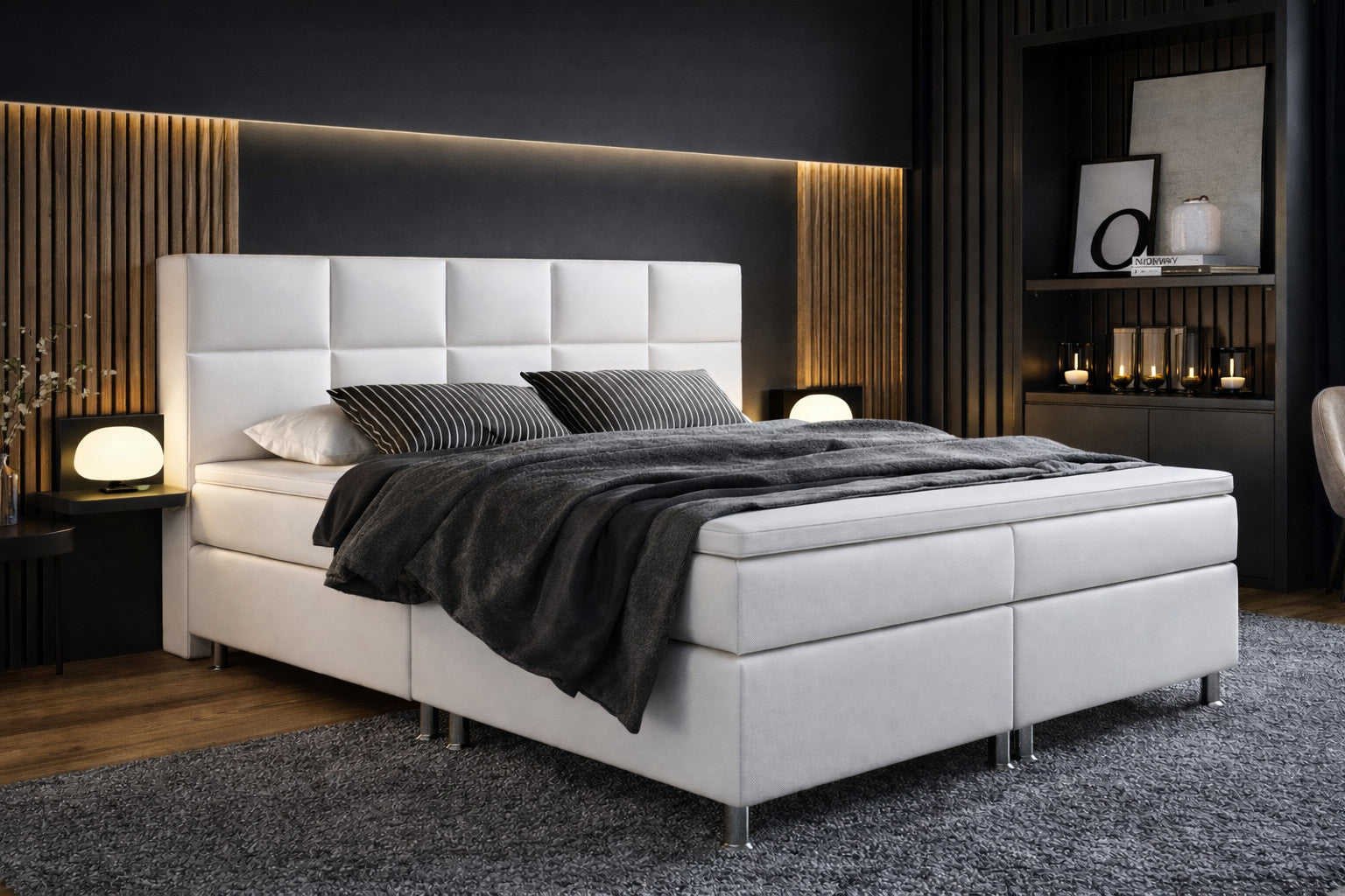Boxspringbett Bett 180x200 cm Kunstleder Weiß Doppelbett  Schlafzimmer modern