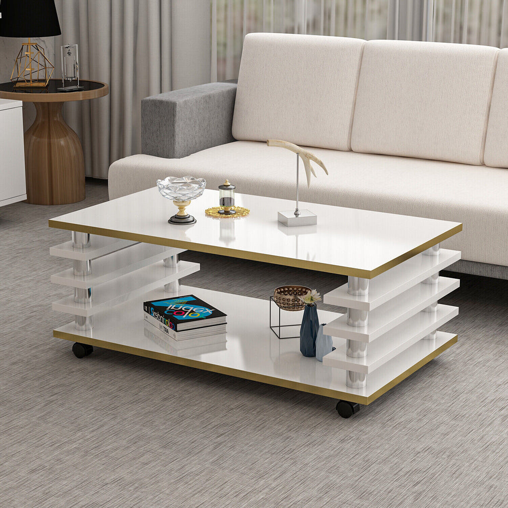Couchtisch 115x 65 cm Wohnzimmer Tisch Weiß / Gold  Baarn Tische Beistelltisch 2