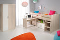 "Charly5"in Akazie und weiß Kleiderschrank und Hochbett mit Schreibtisch