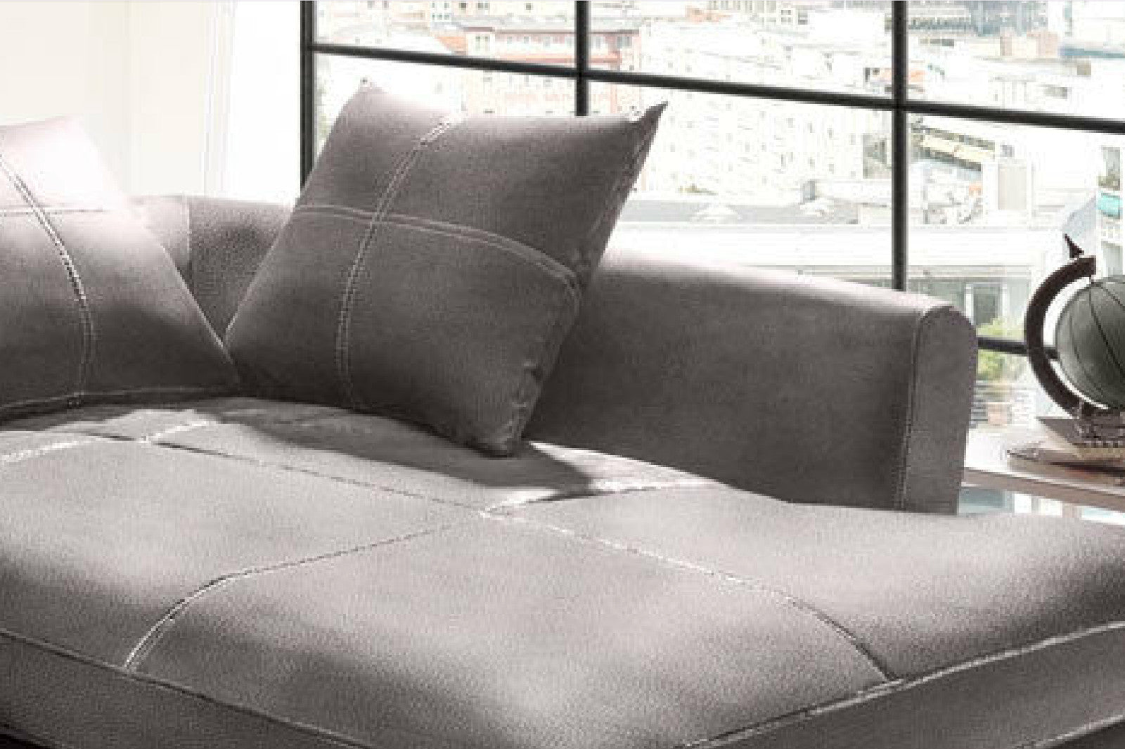 Design Couchgarnitur Grau Sofa K-Leder Eck Sofa Wohnlandschaft Megasofa   Rechts