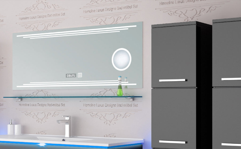 Badmöbel Set Badezimmer schränke Waschbecken Spiegel Schwarz  Badmöbel Set 120
