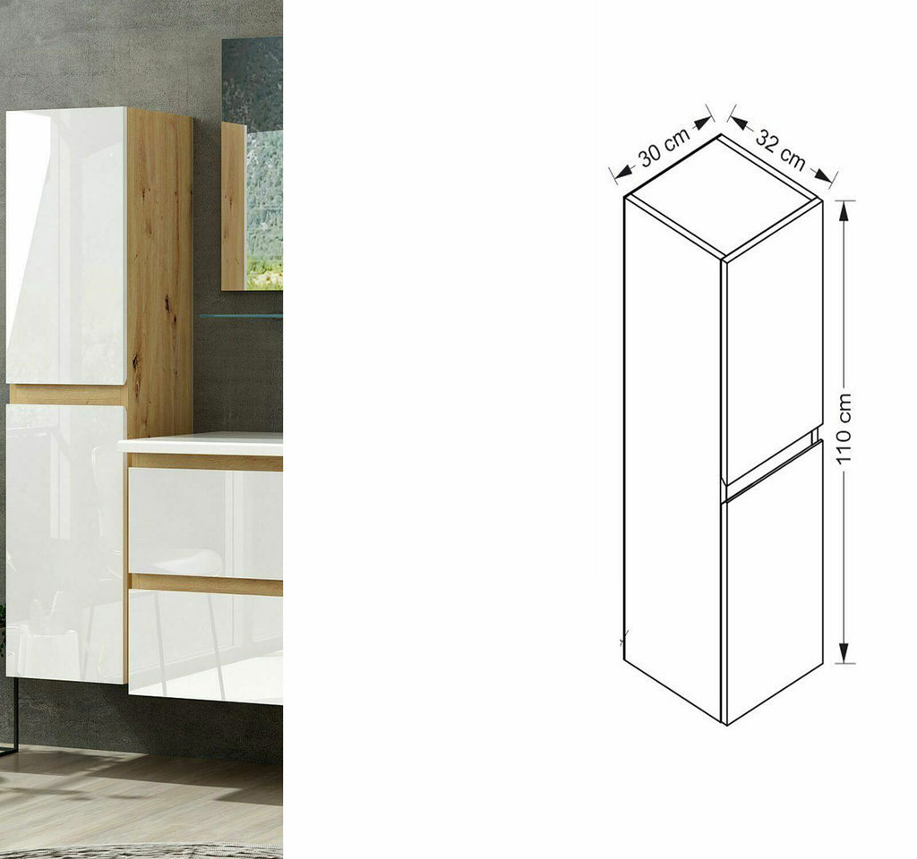 Badezimmerschrank badmöbel Badschrank Hochschrank Wandschrank Schwarz Weiß Eiche
