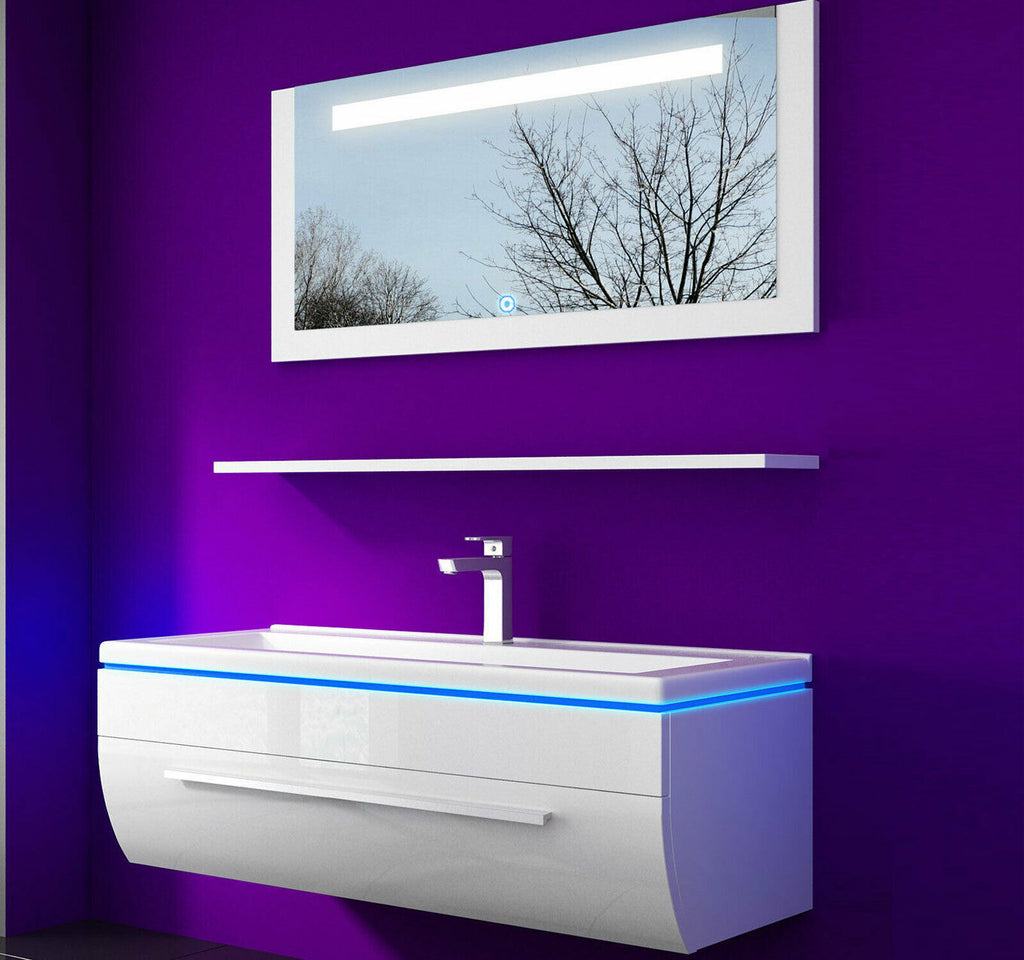 Badmöbel Set montiert Weiss oder Schwarz Hochglanz Badezimmermöbel 6tlg LED 90cm