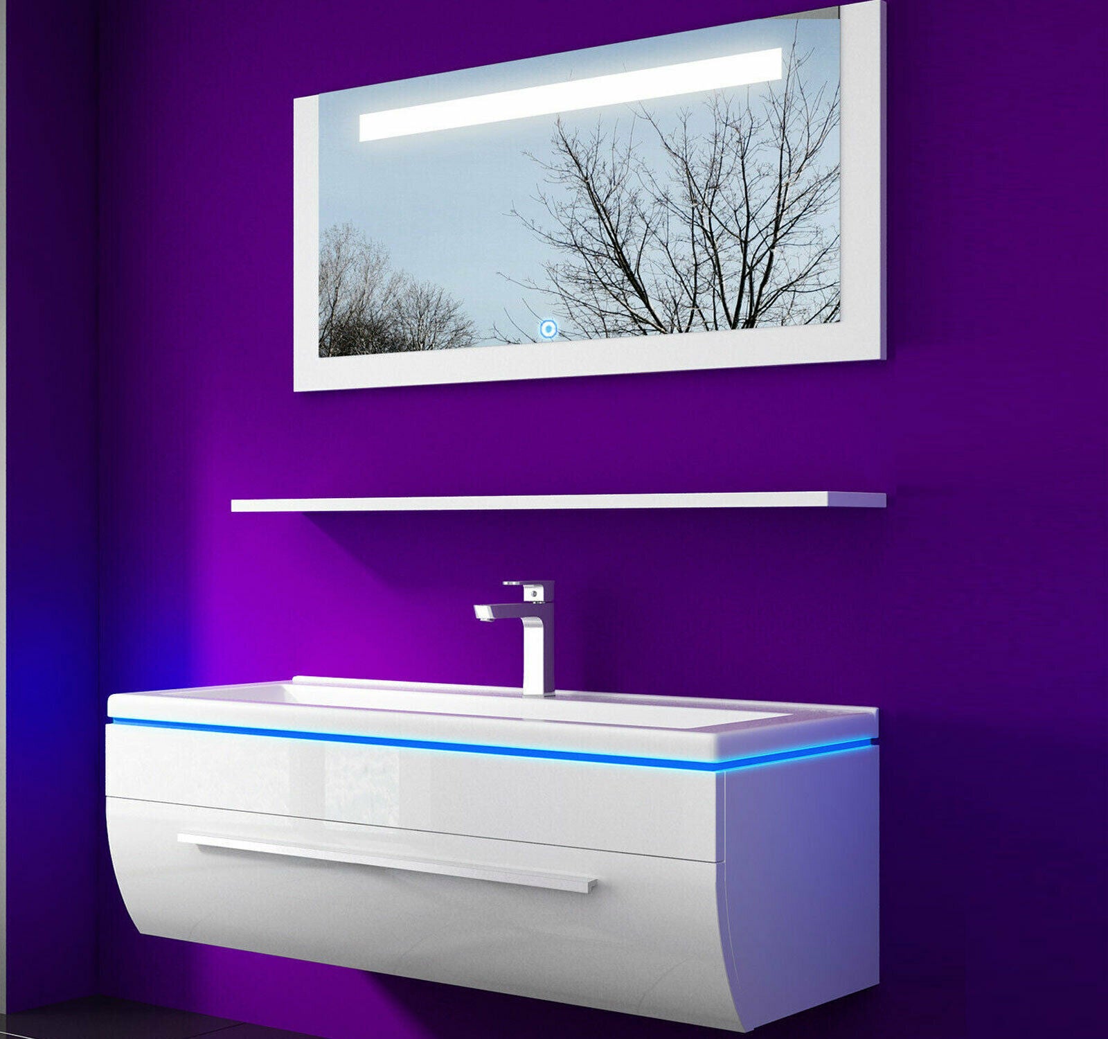 Badmöbel Set montiert Weiss oder Schwarz Hochglanz Badezimmermöbel 6tlg LED 90cm