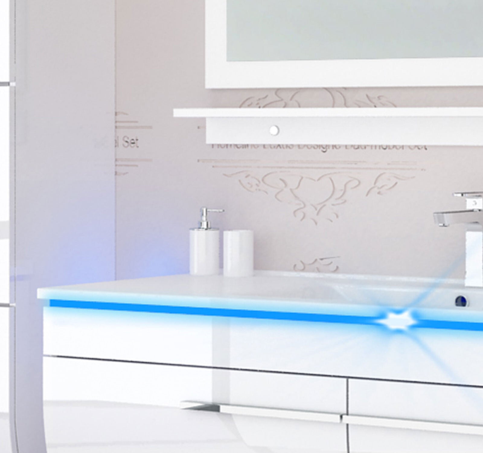 Badmöbel set hochglanz weiß Badmöbel Set montiert Touch Led System 120 cm  Bad
