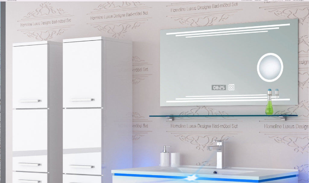 Badmöbel Set Badezimmer schränke Waschbecken Spiegel Weiß LED  Badmöbel Set 90