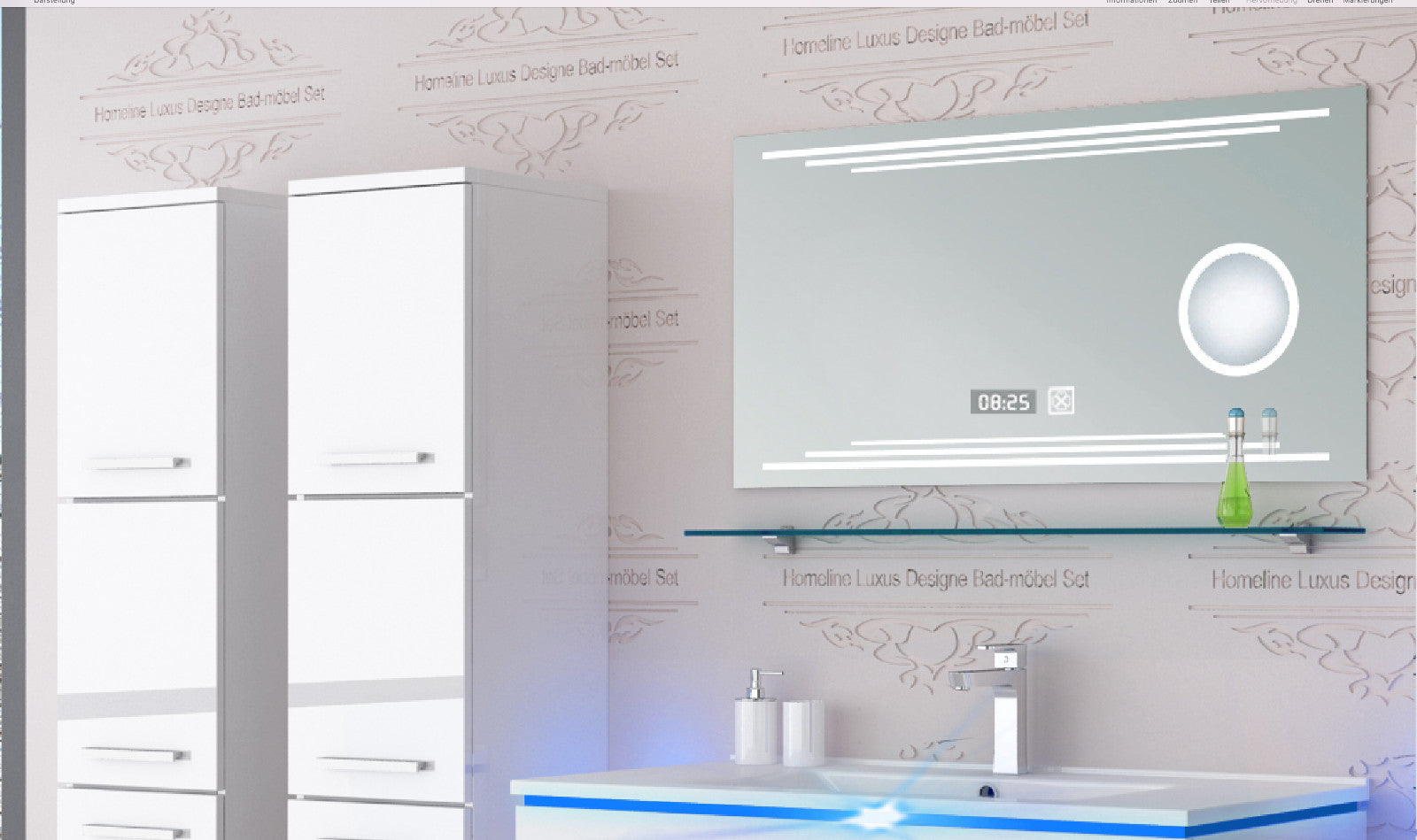 Badmöbel Set Badezimmer schränke Waschbecken Spiegel Weiß LED  Badmöbel Set 90