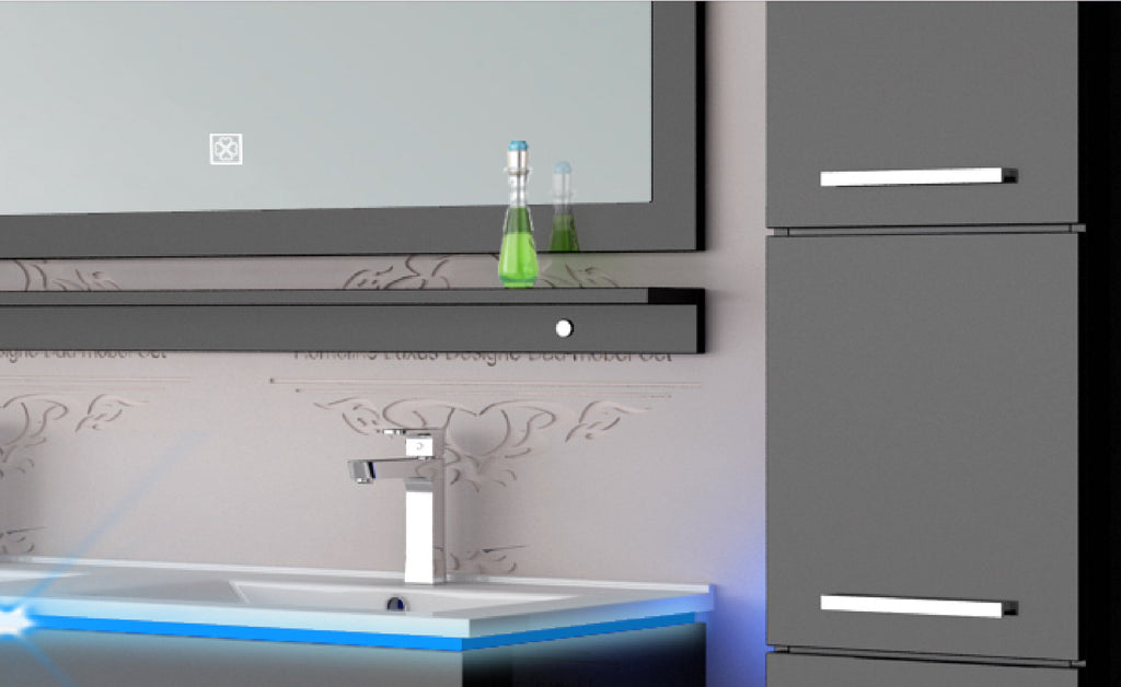 Schwarz Doppelwaschtisch 240 cm Hochglanz Doppel Waschbecken Badmöbel Set Led SY