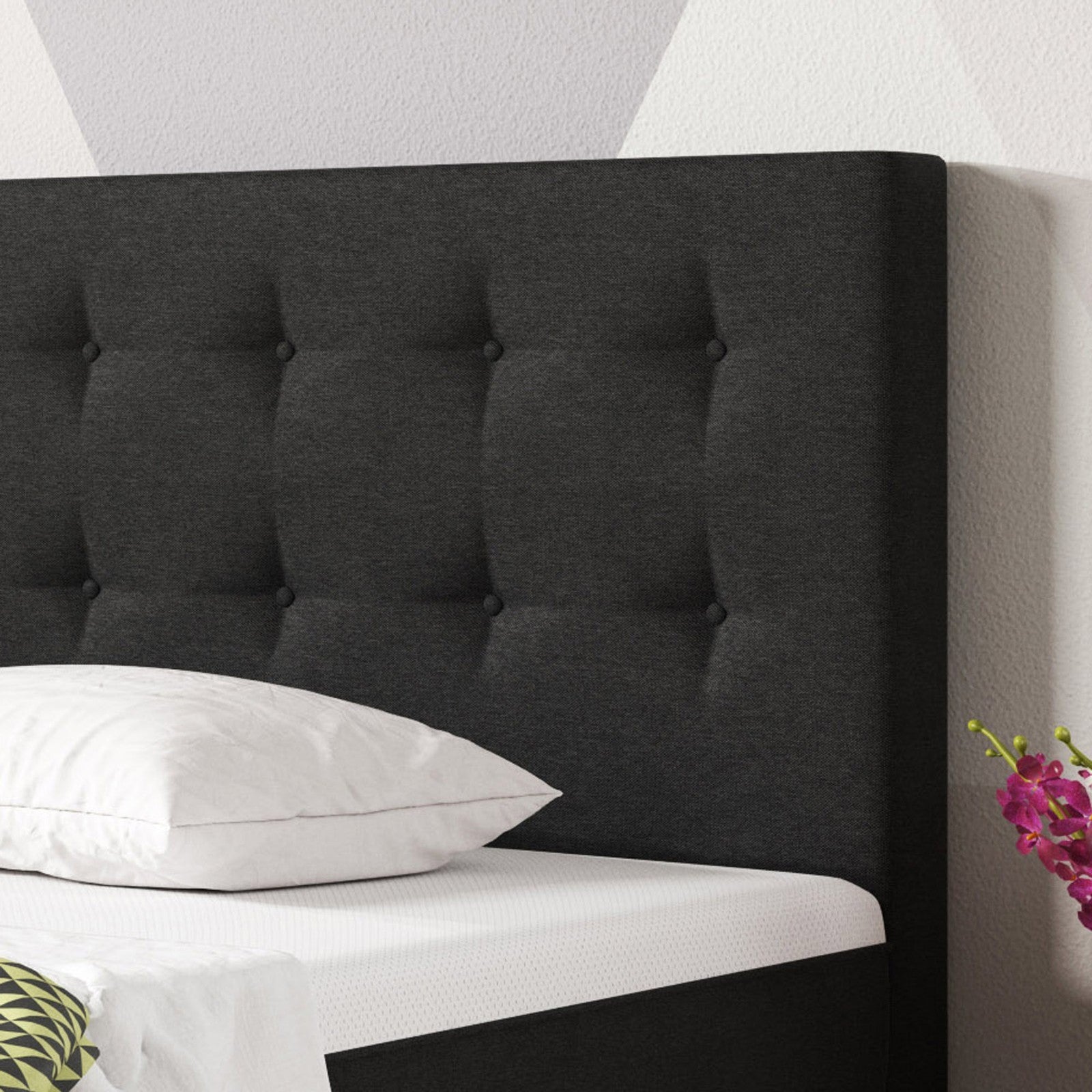 Boxspringbett Bett 180x200 cm  Doppelbett  Webstoff Schwarz Topper  Schlafzimmer