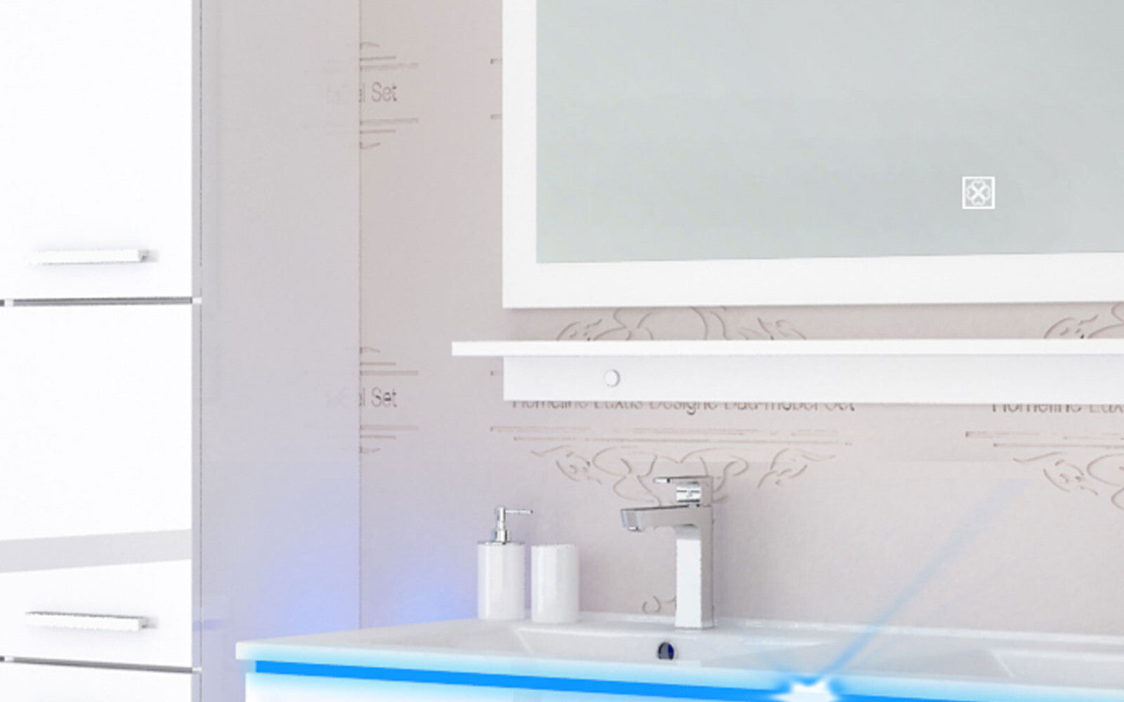 Badmöbel set hochglanz Weiß Doppelwaschtisch montiert   Touch Led System 120 cm