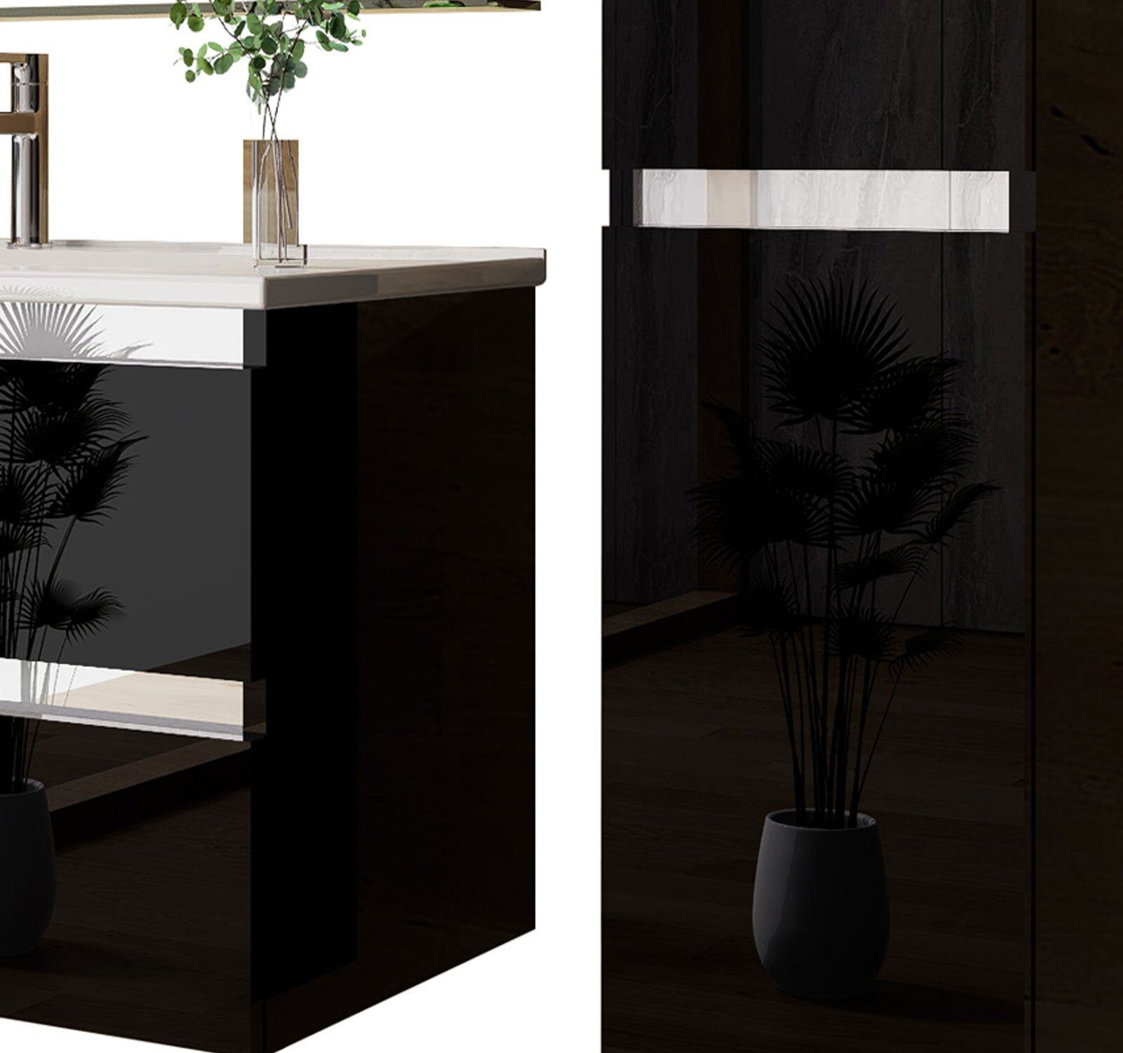 Badmöbel set Hochglanz 6 Tlg Schwarz Soft Close Badezimmer Möbel badmöbel 60 cm