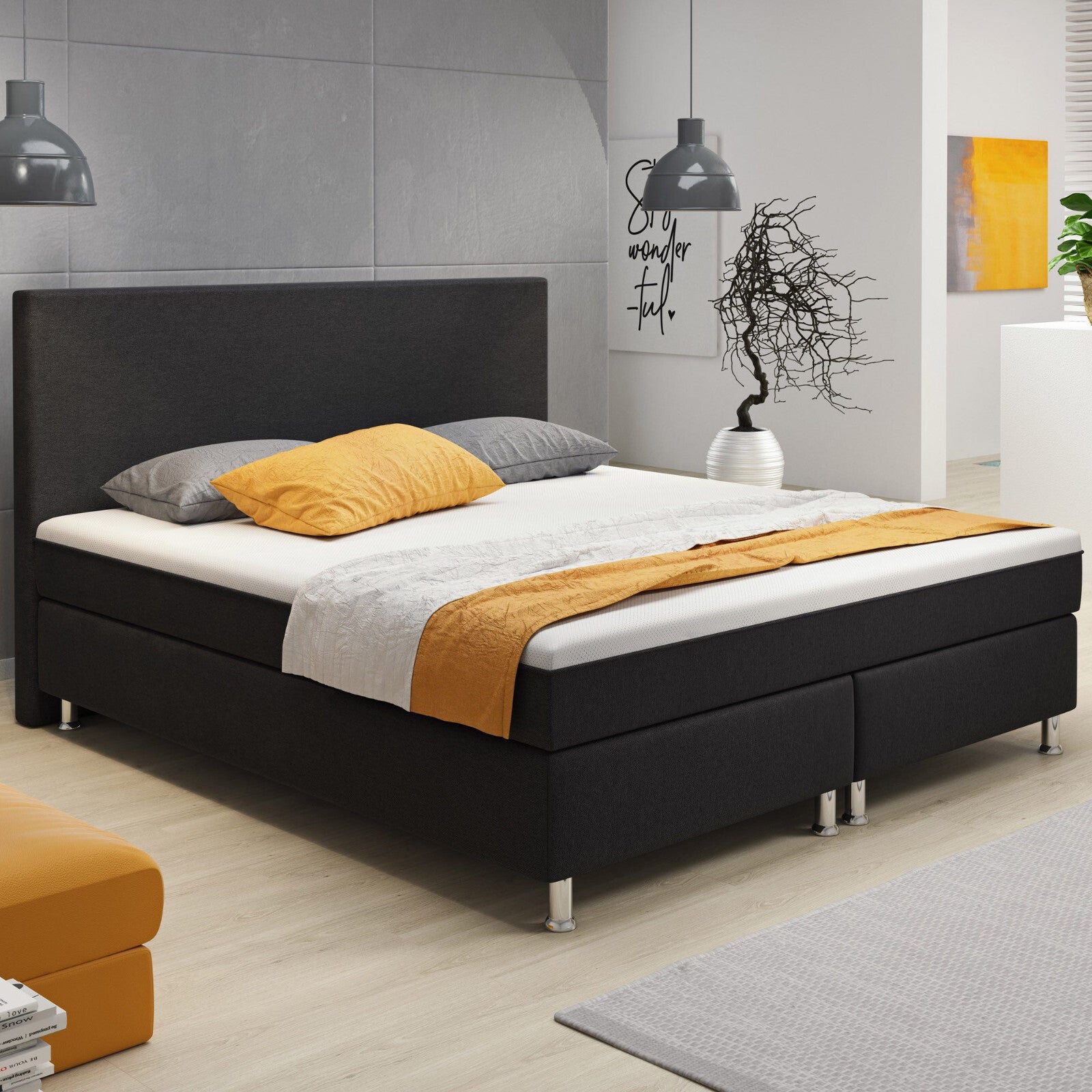 Boxspringbett Schwarz Bett Komfortbett Hotelbett Stoff 180x200 cm   London 31735
